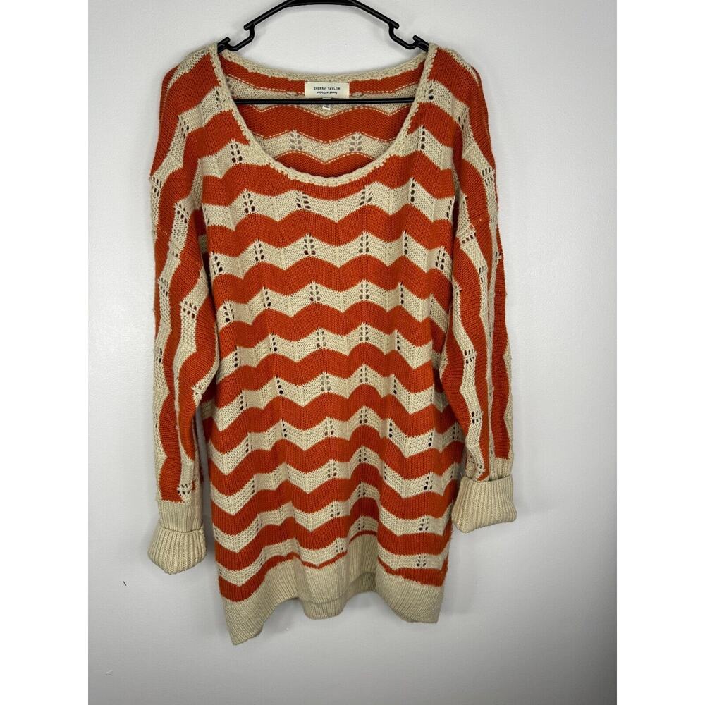 Sherry Taylor Women's Stripe Print Knit Pattern Scoop Neck Size 3X Beige Orange